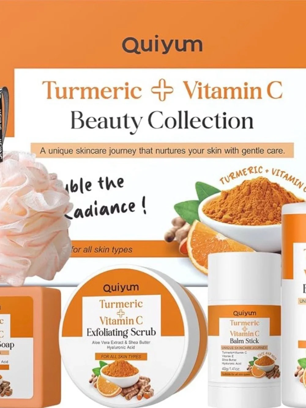 Quiyum Turmeric + Vitamin C Beauty Collection - Orange/White